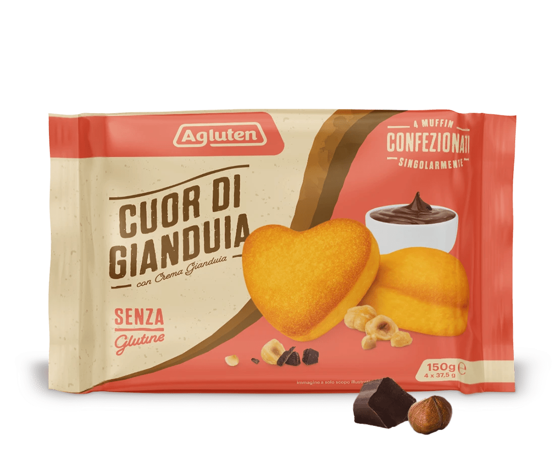 Gianduia-Herz Muffins gefüllt mit  Haselnüsscreme, glutenfrei . 150 g (4 × 37,5 g)